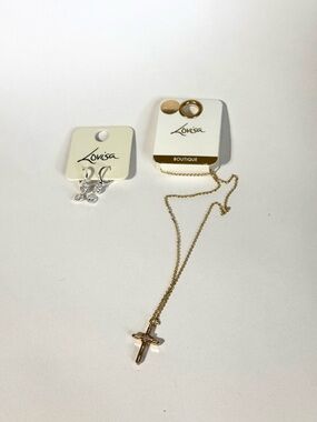 Lovisa Gold Cross Pendant Necklace and Silver Heart Earrings-Everyday Charm